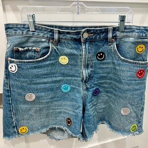 Zara Blue Jean Shorts with Colorful Smiley Patches